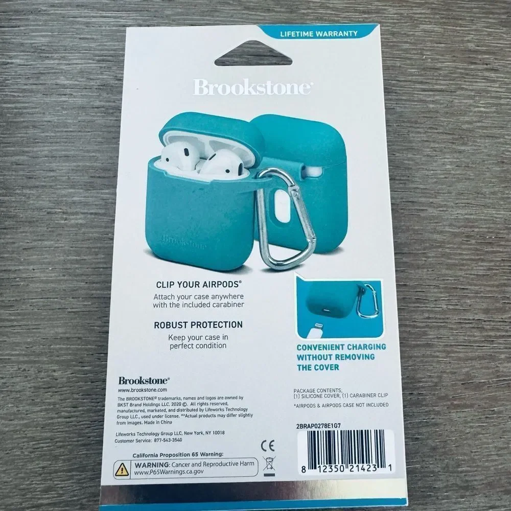 Brookstone Teal Blue Apple AirPods Soft Protective Cover Case Clip